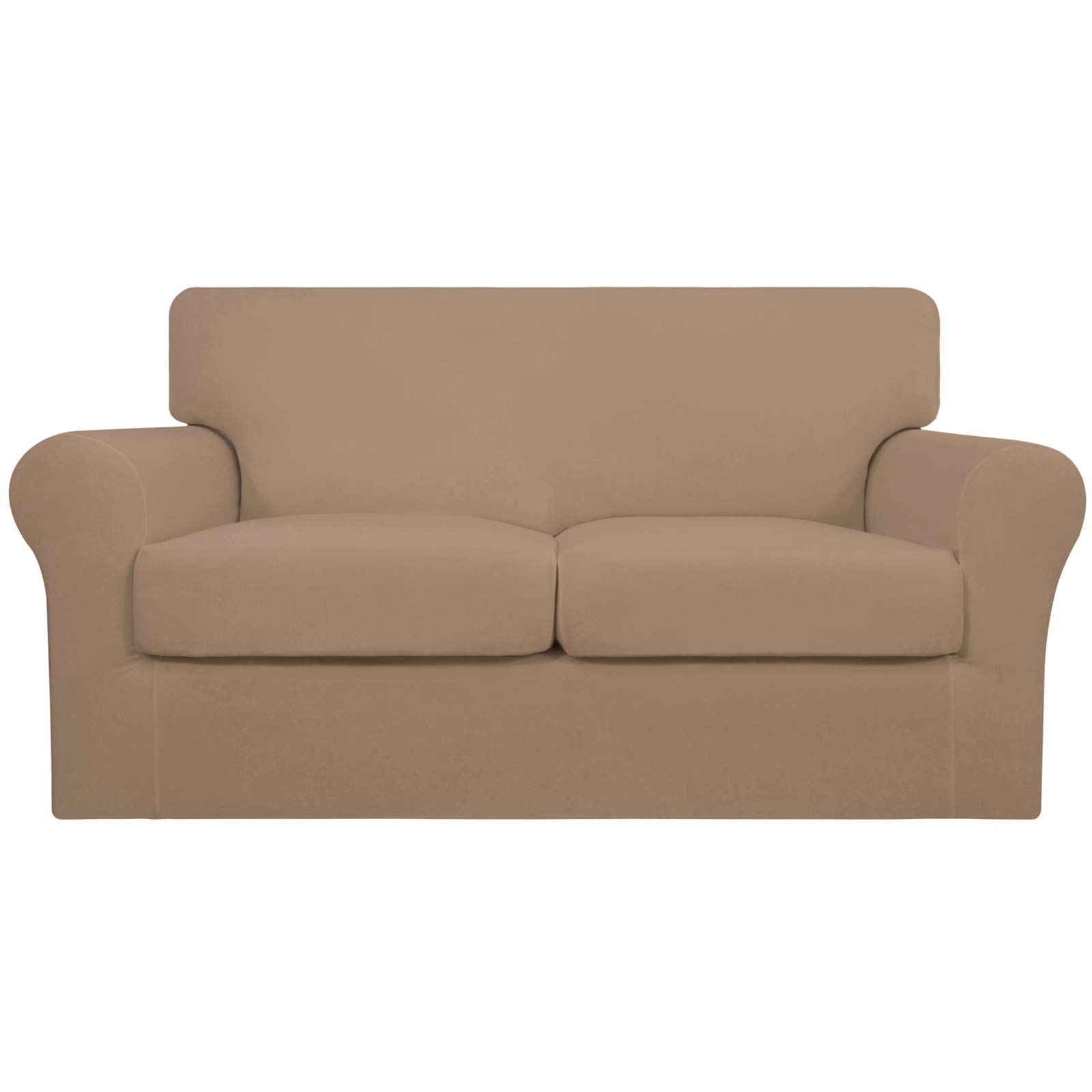 Easy-Going 3 Pieces Stretch Soft Couch Cover for Dogs - Washable Sofa Slipcover for 2 Separate Cushion Couch - Elastic Furniture Protector for Pets, Kids (Loveseat, Camel, Medium)