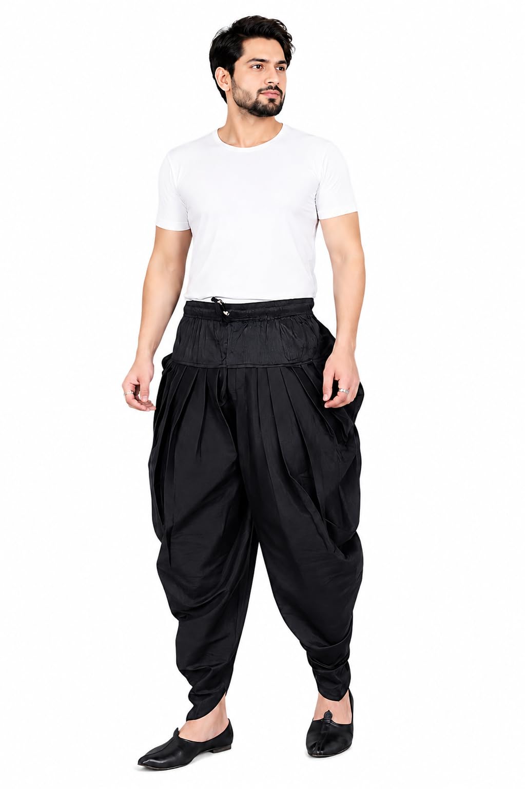 Men's Banasosi Silk Dhoti Salwar Pants Traditional Ethnic Harem Bottom Wear with Comfortable Elastic Waist Casual Festive (Free Size)-image-2