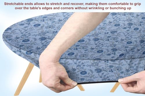 Image of The Furnishing Tree Elastic Cotton Oval Dining Table Cover 35x63 in Inches Floral Navy Blue