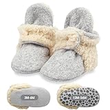 Zutano Unisex Fleece Baby Booties with Organic Cotton Lining, Newborn Essentials, Heather Gray Furry, 6 Months