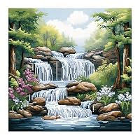 Cukol Kit Complet Broderie Point De Croix Paysage Ruisseau 11CT - Canevas Pré-Imprimé Débutant Adulte Avec Fils