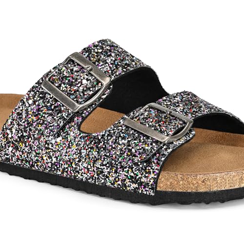 Image of mysoft Womens Flat Sandals Cork Footbed Slides with 2 Straps | Adjustable Buckle Slip On Comfortable Casual Light Weight Summer sandals