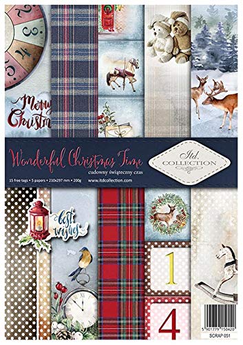 ITD Collection - Lot de 5 feuilles de papier pour scrapbooking, papier de décoration A4, 210 x 297 mm (Wonderful Christmas Time) Cover