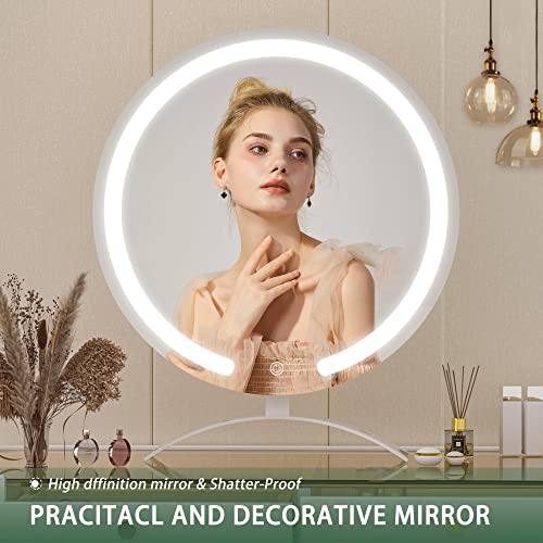 Hasipu Vanity 16" Led Lighted Makeup Mirror With Lights, Smart Touch Control 3 Colors Dimmable Round Mirror Angle Adjustable White #TOP4