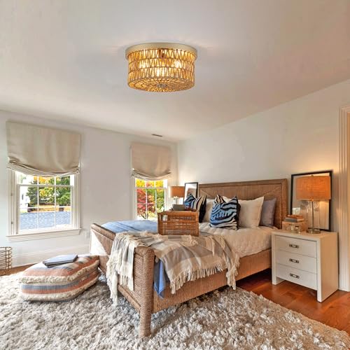 Lzglyptics Rattan Ceiling Light, 3 Light Boho Light Fixture, Round Woven Flush Mount Ceiling Light for Entryway, Hallway, Bedroom, Kitchen by Lzglyptics - Image 5
