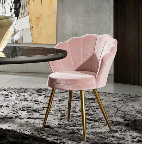Chleby Chaise de Salle à Manger, Chaise Coiffeuse, Fauteuil en Velours, Rembourrée, Pieds en Métal, avec Accoudoirs, Rose
