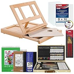 U.S. Art Supply 68-Piece Artist Painting and Drawing Set with Wooden Table Easel, 24 Acrylic Paint Colors, 6 Canvas…