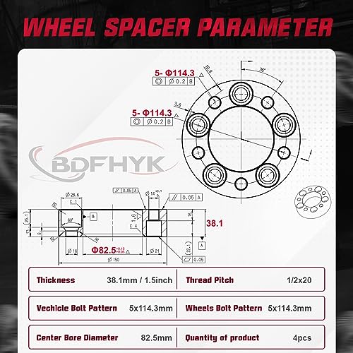 Image of BDFHYK 5x114.3mm Wheel Spacers 1.5 inch Compatible with Ford Jeep Compatible with Lincoln Mercury, Forged 5 Lug Wheel Adapters 1 /2 x 20 & 82.5 mm Hub Bore,Set of 4, Not Hubcentric