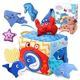 Kunaxku Giocattolo Baby Peluche Rappresentante Creature Marine Giochi Montessori con 7 Peluche Specchi Foulard di Seta per Bambino Regalo 6-12 Mesi Sviluppo Sensoriale