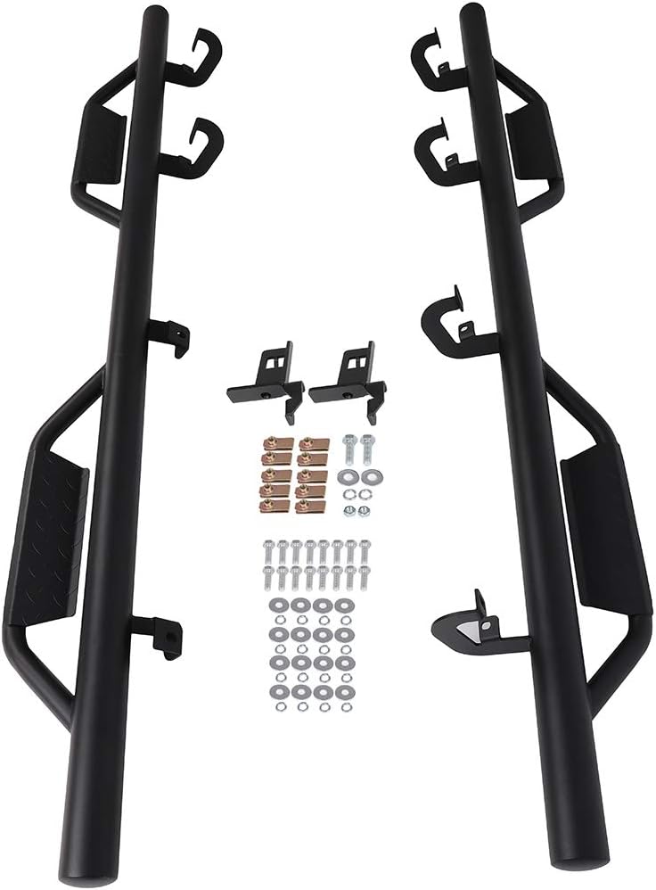 2 Pcs Aluminum Plastic Running Boards Side Steps Nerf Bars Step Rails Fits for 07-17 for GMC Sierra Crew Cab