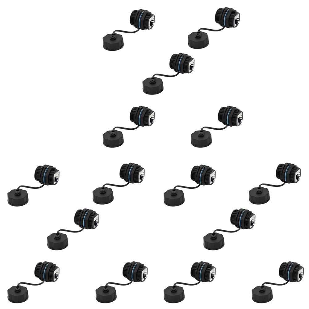 Lot de 15 connecteurs RJ45 étanches pour câble Ethernet LAN à double tête avec capuchon anti-poussière