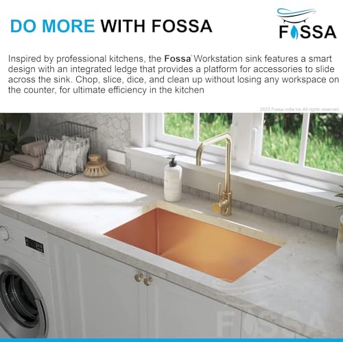 Image of Fossa 24x18x10 Inch Single Bowl Handmade Kitchen Sink | Premium Stainless Steel | Rust-Proof, Easy Clean, Deep Countertop Sink for Luxury Modular Kitchens Rose Gold (Matte Finish)