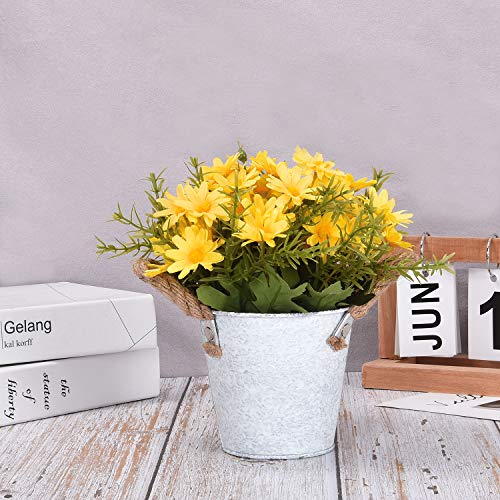 Martine Mall Artificial Sunflowers Pot, Silky Artificial Flower Daisy Metal Pot Bonsai, Artificial Flowers In Metal Potted, Artificial Daisy Bouquet For Stage Garden Wedding Windowsill Decor #TOP6