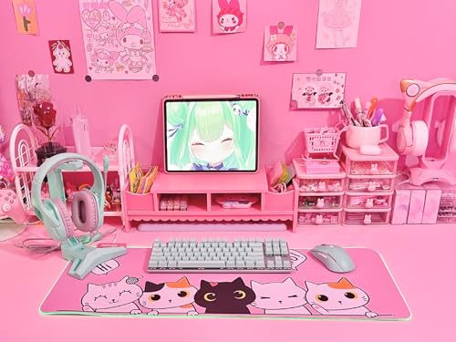 JMIYAV Pink Kawaii Cat RGB Gaming Mouse Pad