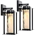 LED Dusk to Dawn Outdoor Light Fixtures - 2 Packs Modern Porch Lighting with Attractive Glass, 13W 3000K LED Exterior Sconce Wall Mount with Photocell Sensor for House Front Garage Door, Waterproof