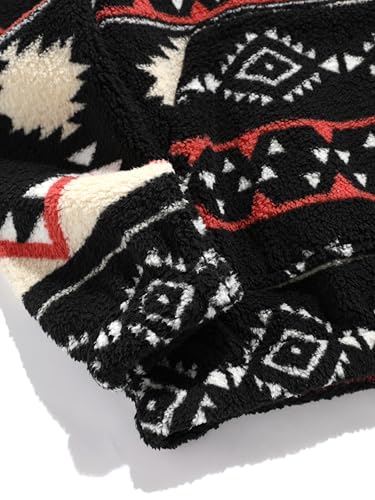 Image of ZAFUL Men 1 /4 Zipper Ethnic Aztec Fleece Unisex Winter Sweatshirt Tops 2026 | Funnel Neck Fluffy Polar Fleece Faux Sherpa Soft Thermal Pullover Kangaroo Pocket Jacket Hoodie Tops