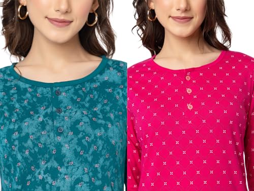 Image of Women Regular Fit Henley All Over Print T-Shirt (Combo of 2) | Small-5XL