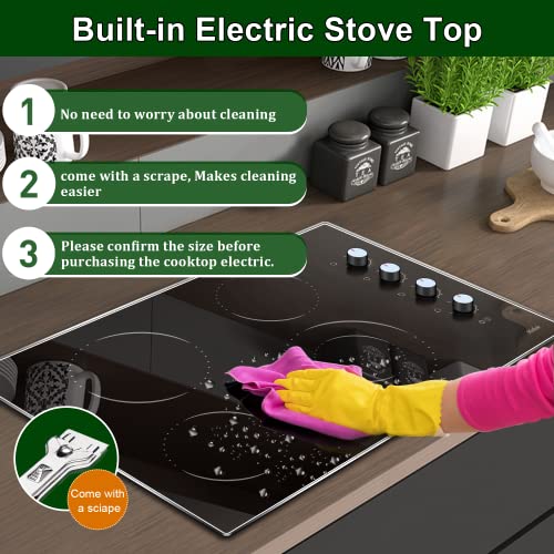 Electric Cooktop 30 Inch, Knob Control Built-In Radiant Electric Stove Top With 4 Burners, 30 In Electric Stove Burner, Cooktop With Glass Protection Metal Frame, 220-240V 6700W, Hard Wire(No Plug) #TOP4