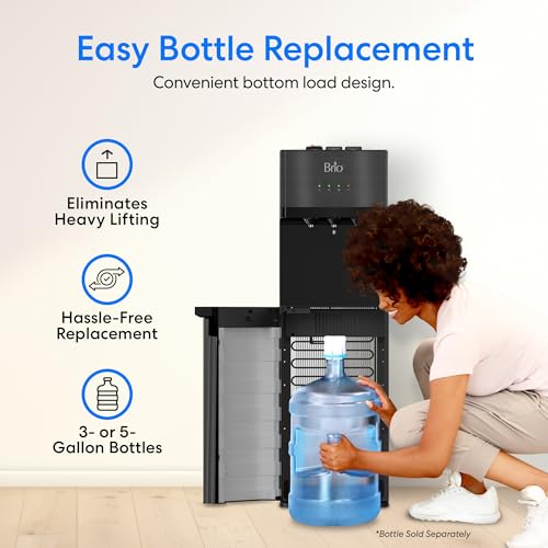 Brio Self Cleaning Bottom Loading Water Cooler Water Dispenser – Black Stainless Steel - 3 Temperature Settings - Hot, Room & Cold Water