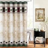 DS BATH Woodland Rustic Bear Moose Shower Curtain, Cabin Lodge Green Cream Beige Fabric Shower Curtain, Waterproof Vintage Farmhouse Nature Animal Bathroom Curtains, 72