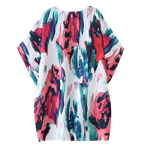 Romacci Saída de praia feminina tamanho grande quimono meia manga, Vermelho, XXL