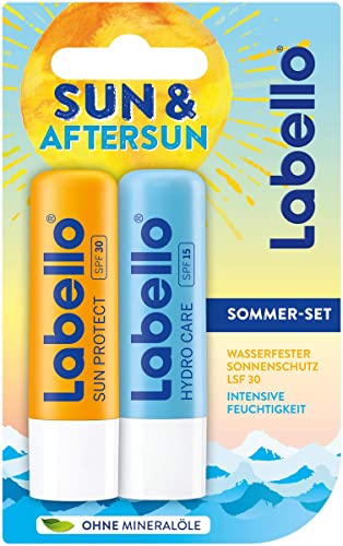 Labello Sun & Aftersun Lippenpflegeset (2 x 5,5 ml), Set aus Labello Sun Protect und Labello Hydro Care, Lippenpflege für den Urlaub und Sommer