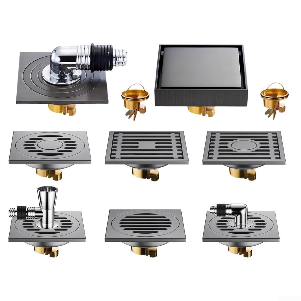 Scarico a pavimento in acciaio inox con anima in rame, controllo automatico e filtro detriti per doccia bagno, grigio, 10 x 10 cm (5)