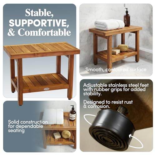 Image of AquaTeak Spa 24 inch Teak Shower Bench & Premium Teak Oil