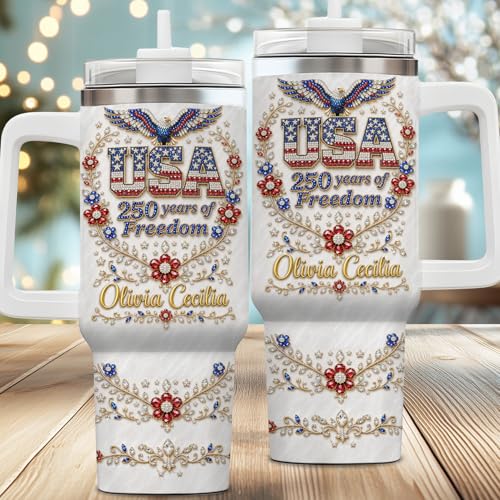 Image of Personalized 250th Anniversary Of America Tumbler - Custom Patriotic USA Flag 1776-2026 Gifts - US Eagle Freedom Cup 40oz A12 - American Independence Celebration Gifts For Men Women