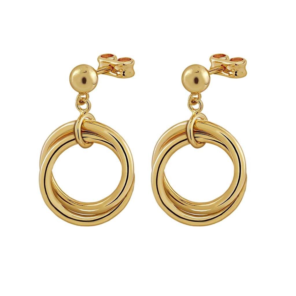 Pendientes de Mujer Cortos Con Aros Chapados En Oro De 18k- Diseño Artesanal