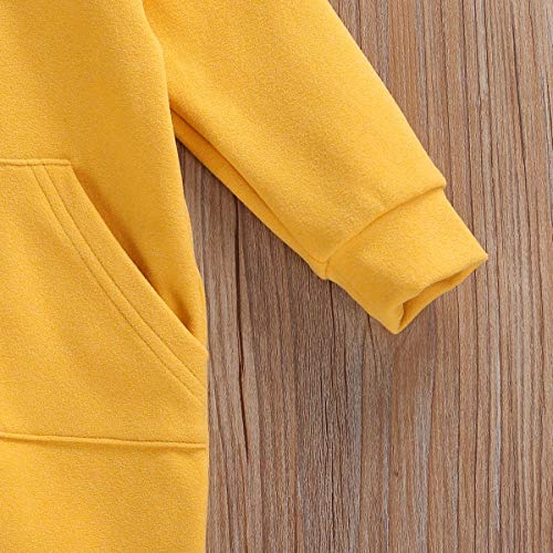 Argeousgor Newborn Baby Boy Girl Hooded Jumpsuit Zipper Long Sleeve Romper Solid Color One Piece Fall Winter Outfit Clothes (Yellow, 6-12 Months) #TOP4