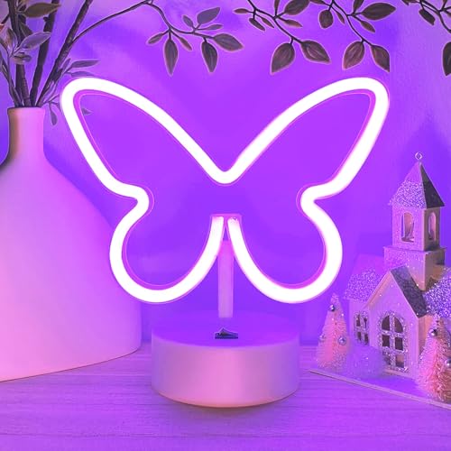 HOHOSIGN Butterfly Neon Sign Led Lights Butterfly Birthday Decorations Purple Lamp, USB/Battery Powered Butterfly Room Decor Girls Gifts Accessories for Nursery Table Party Home Bedroom Classroom