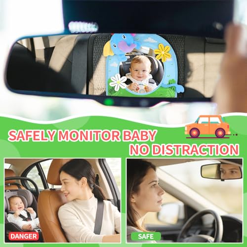 Image of Caterbee Baby Car Seat Mirror Toy, Hanging Activity Toy with Rear Facing Mirror for Infant, Stroller & Crib Toy for Tummy Time, Sensory Elephant Toy for 0+ Months (Elephant)