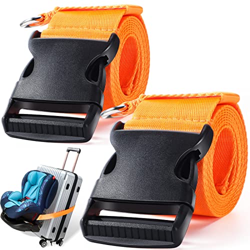 2 Pieces Car Seat Travel Belt, Car Seat Travel Bag Alternatives, Adjustable car seat Travel Strap for Transport Kid Car Seat, Carry-on Luggage Convert Car Seat Stroller Carrier Belt (Orange)