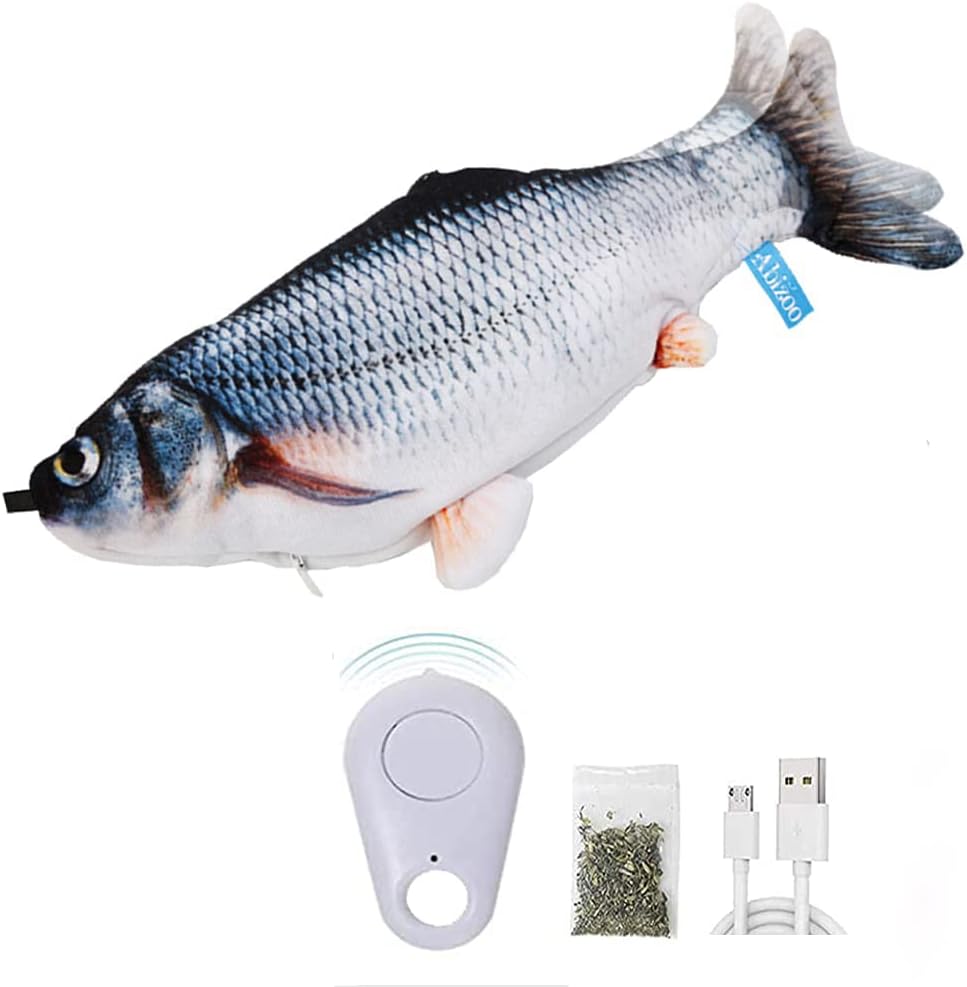 Abizoo Cat Moving Fish Toy with Rmote Control,Flopping Fish Cat Dog Toy, USB Chargeable Cat Kicker Wiggle Fish Catnip Toys