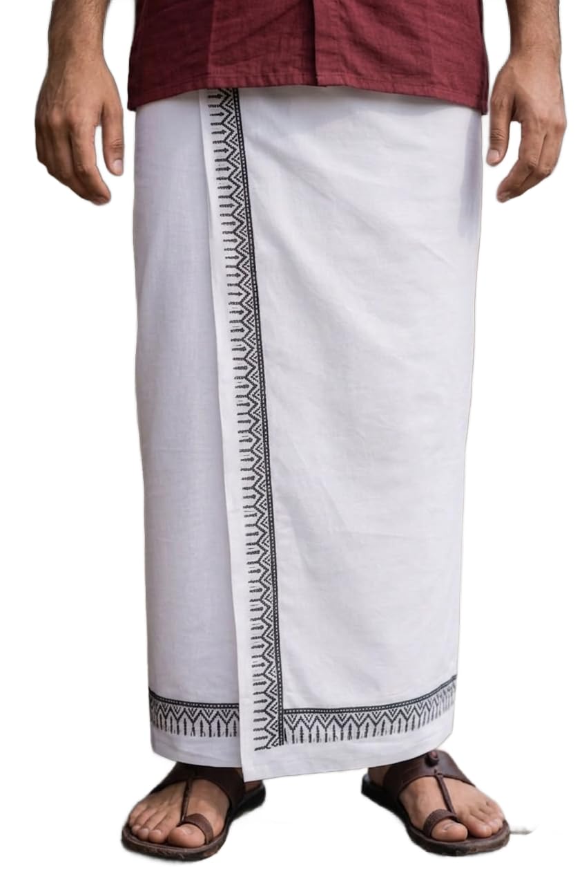 niira Kora Khadi Dhoti Lungi for Men | Traditional Veshti Pancha Wrap | Lightweight Ethnic Wear for Festivals, Ceremonies & Daily Comfort-picture-16