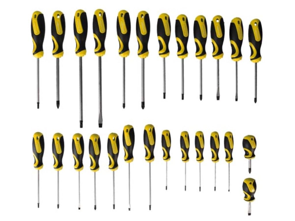 Toolland Juego de destornilladores, 26 piezas, con soporte, punta magnética, mango ergonómico antideslizante soft grip, diseño ergonómico, mango antideslizante, acero al cromo vanadio