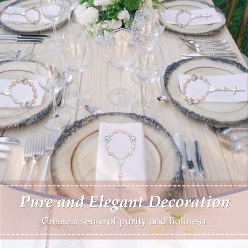 Misdary 30 conjuntos de mini rosário com sacos de organza pérolas falsas lembrancinhas de batismo pa