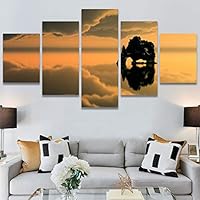 SIGNWIN 5 Panel Canvas Wall Art Modern Art Coastal Colorful Multicolor Photography Romantics Sunset for Home Decorations Ready to Hang - 60