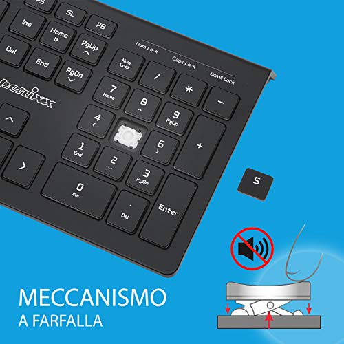 Perixx PERIBOARD-324 Tastiera retroilluminata Ultrasottile con 2 Porte USB e meccanismo a Farfalla per Windows, Luce LED Bianco, Layout Italiano