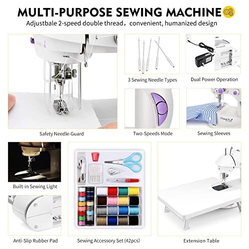 Magicfly Mini Sewing Machine for Beginner, Dual Speed Portable Sewing Machine Machine with Extension Table, Light, Sewing Kit for Household, Travel... - Image 2