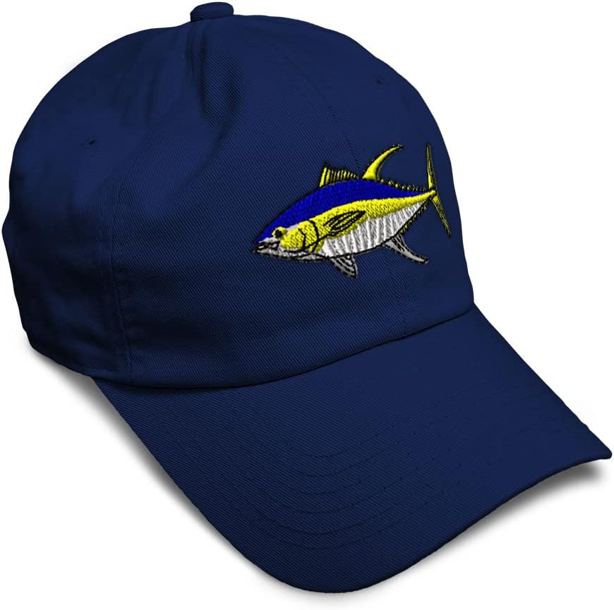 Custom Soft Baseball Cap Tuna Embroidery Ocean and Tuna Twill Cotton Dad Hats for Men Women