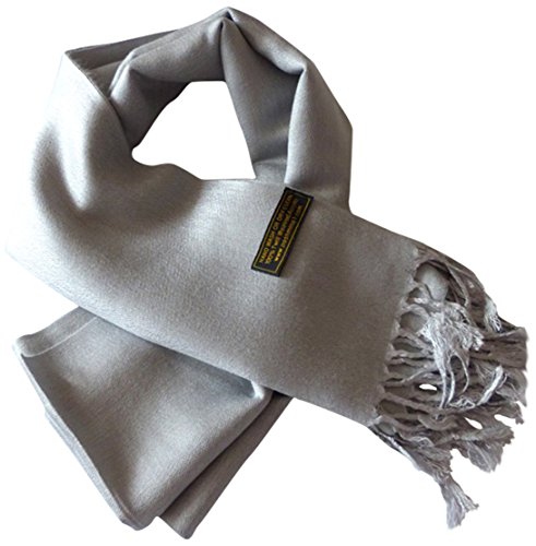 CJ Apparel Light Grey Silver Grey Solid Color Tassels Design Nepalese Shawl Seconds Scarf Wrap Stole Throw Head Wrap Pashmina Hand Made in Nepal New2