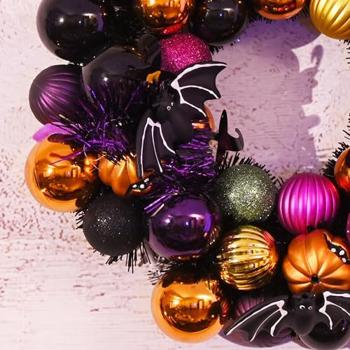 Valery Madelyn Halloween Wreath for Front Door, Craft Halloween Decorations with Led Lights, Wreath with Various Bauble Ornaments for Home Table Centerpiece Window Mantel Party Indoor Outdoor,12 inch - Image 4