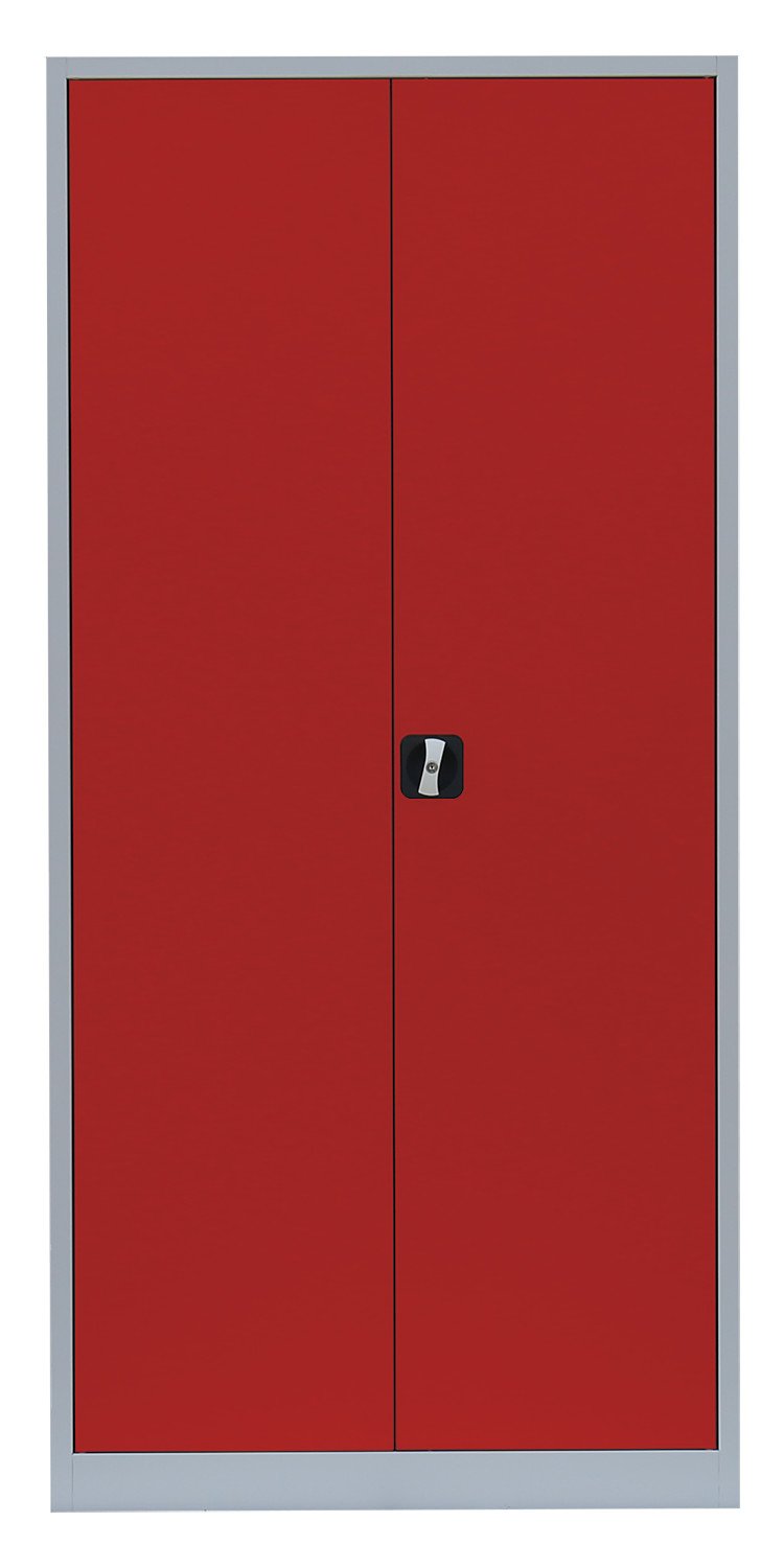 Flügeltürenschrank komplett montiert Metallschrank abschließbar grau/rot 195x92x42cm (HxBxT) Lagerschrank Aktenschrank 4 Fachböden 530344