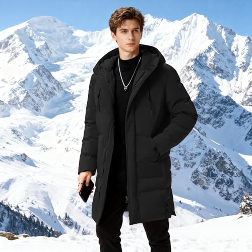 Image of Men's Long Padded Jacket Winter Hooded Coat Puffer Windproof Parka