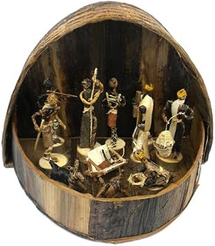 Global Crafts Christmas Nativity Set 12 Piece - Banana Fiber, Round Box