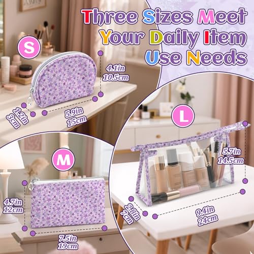 3 Pieces Purple Makeup Bags, Large Capacity Cosmetic Bags With Zipper, Clear Travel Toiletry Bag Waterproof Organizer Purse Pouch Makeup Storage Case for Women (Purple)2
