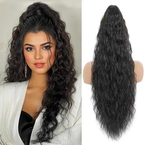 Image of Claw Clip Ponytail Extension 30In Long Wavy Curly Hair,Black Brown