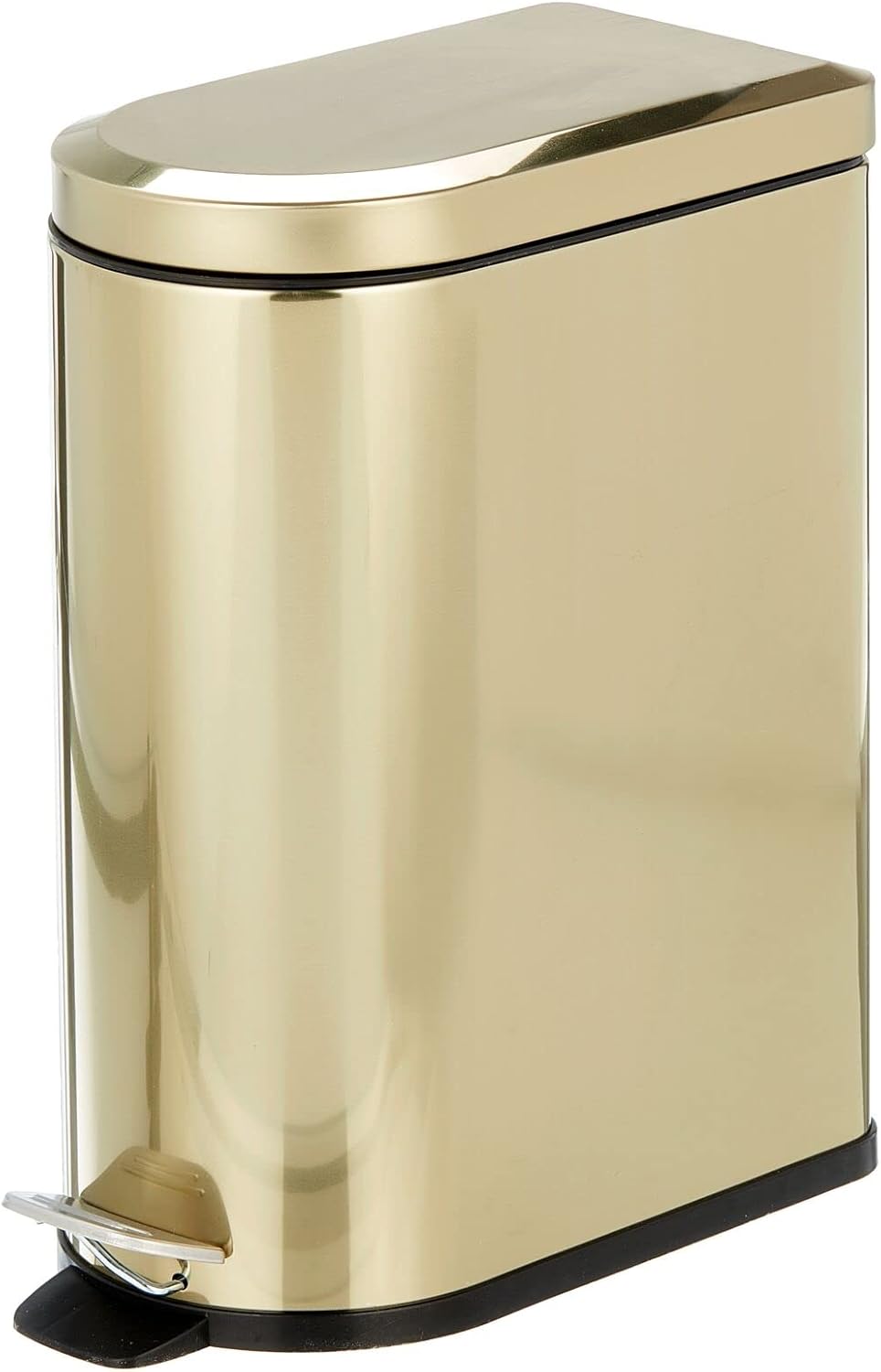 mDesign Small 2.6 Gallon Stainless Steel Metal Step Trash Can Garbage Bin for Bathroom, Bedroom, Home Office - D-Shape Trashcan with Foot Pedal/Lid, Removable Liner Bucket with Handles, Soft Brass Soft Brass 10 Liter